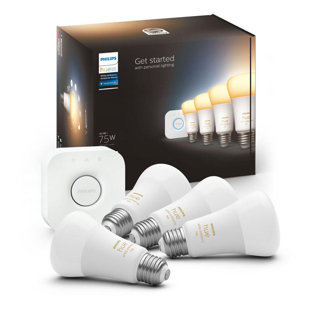 Philips Hue White Ambiance Starter Kit 4-Pack with Hue Bridge